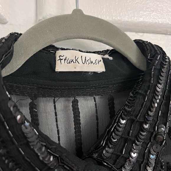 Frank Usher Design Black Beaded Sheer Button-Front Blouse - Picture 8 of 9